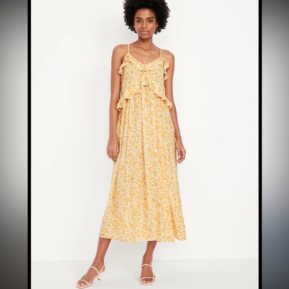 Old Navy Women’s Ruffled Satin Golden Floral Sleeveless Maxi Dress size XL - Picture 2 of 12